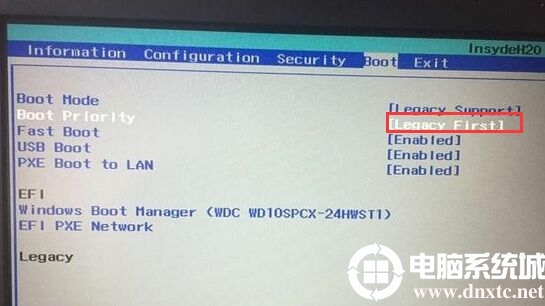 ��Boot Priority�O�ó�Legacy First